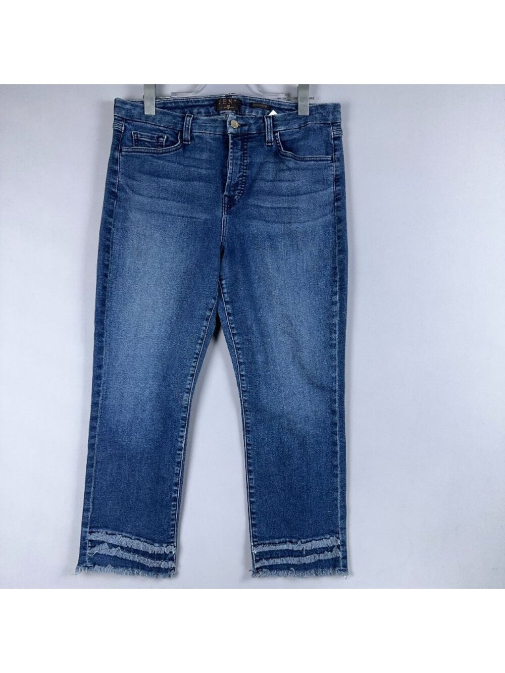 Jen7By 7 For All Mankind  Jeans Size 8 Blue Ankle Straight High Rise Raw Hem Med